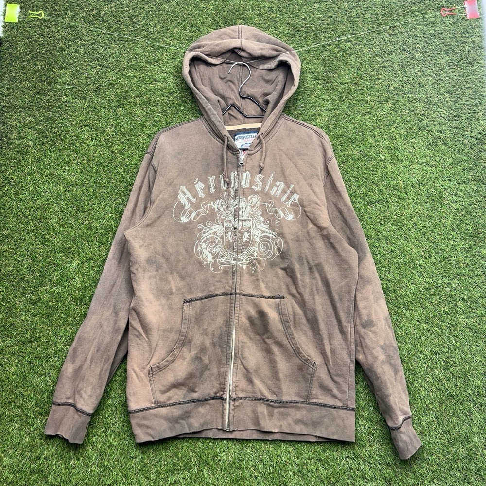Vintage Y2K Aeropostale Hoodie Mens Large Athletic Brand Zip Up Embroidered